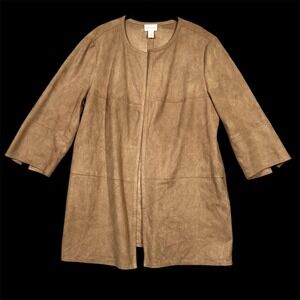 Chico's Jacket Top Women's 3(XL) Tan Western Open Front  Faux Suede
